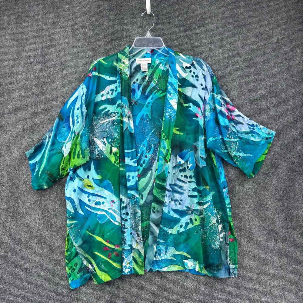 Drapers & Damons Artsy Floral Silk Blend Kimono Women’s OS Sheer Art To Wear